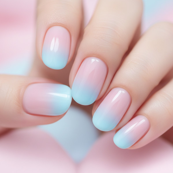 Пастельный градиент на коротких ногтях