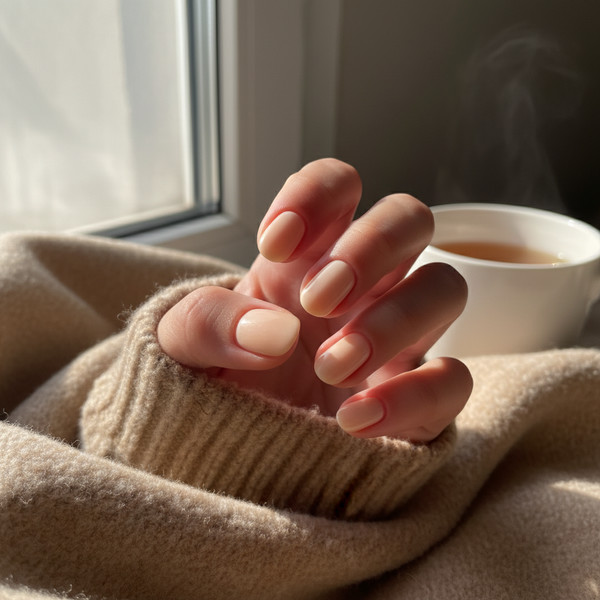 Персиковый крем-маникюр на овале