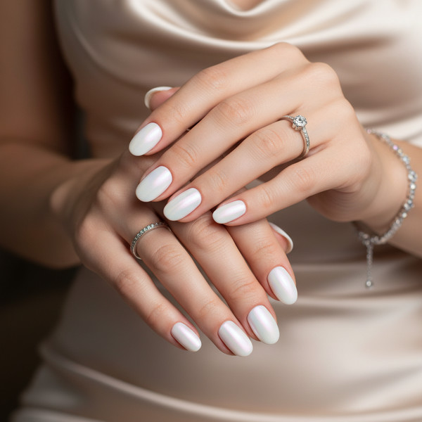 Жемчужно-белый маникюр на овале
