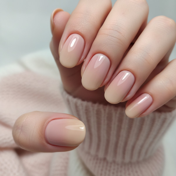 Розово-бежевый маникюр на овале