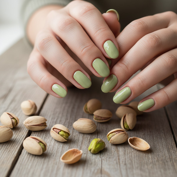 Фисташковый маникюр на коротких ногтях
