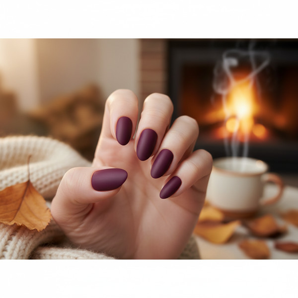 Сливовый маникюр на коротких ногтях