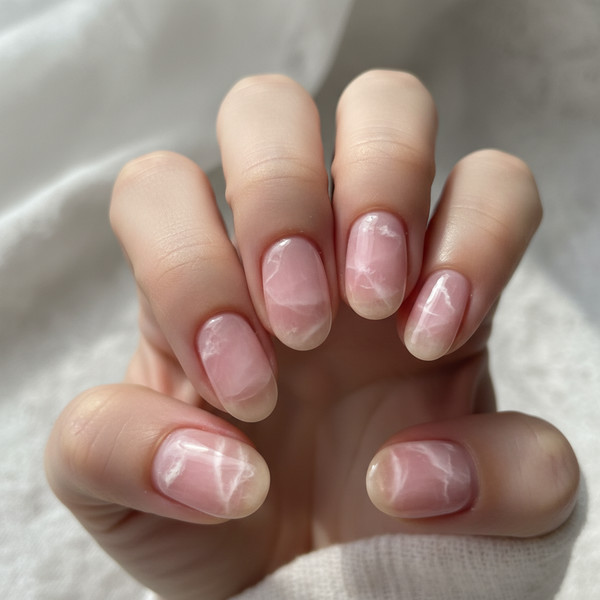 Кварцевый розовый маникюр на овале