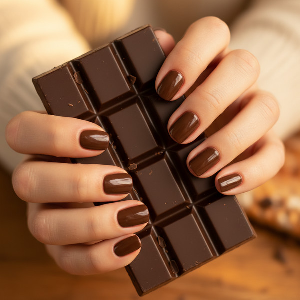 Шоколадный маникюр на коротких ногтях