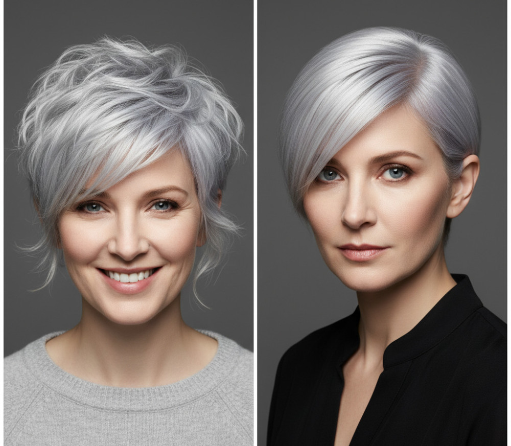 Короткие стрижки на седые волосы для женщин после 60 лет.