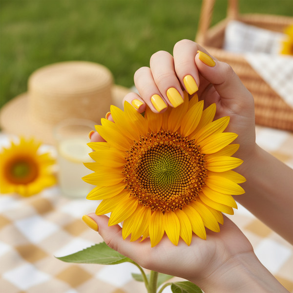 Солнечно-желтый маникюр на квадрате