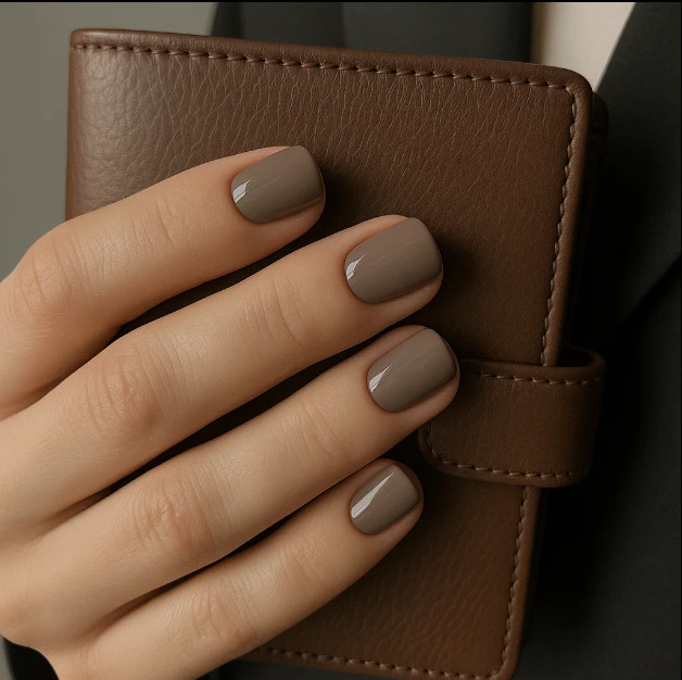 Однотонный тауповый маникюр на квадратных ногтях