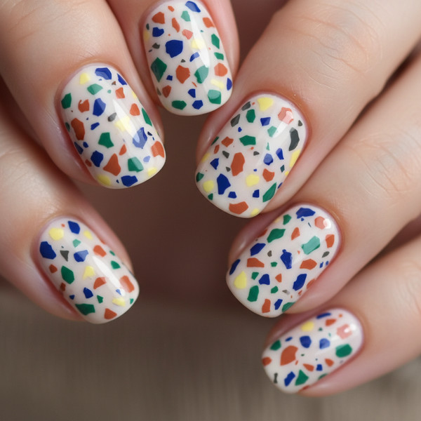 Терраццо дизайн на коротких ногтях