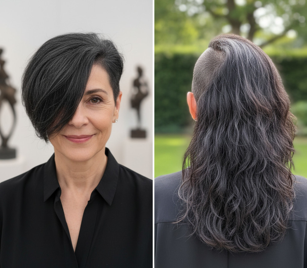 Модные короткие стрижки с асимметрией для женщин после 60.