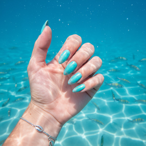 Бирюзовый летний маникюр