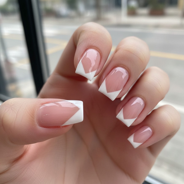 V-образный френч на коротких ногтях