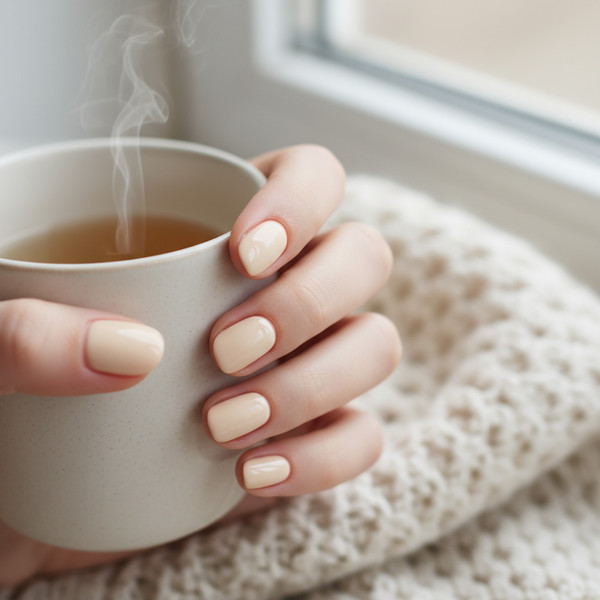 Ванильный маникюр на коротких ногтях