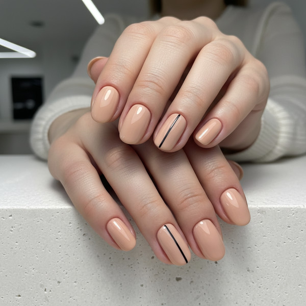 Вертикальная полоска на коротких овальных ногтях