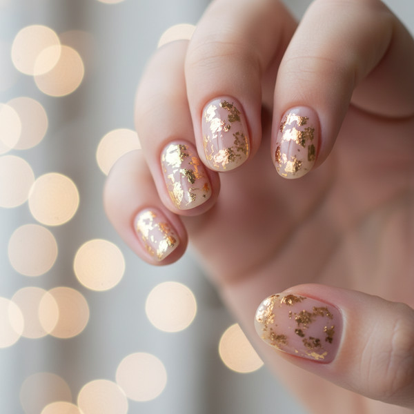 Дизайн с золотой фольгой на коротких ногтях