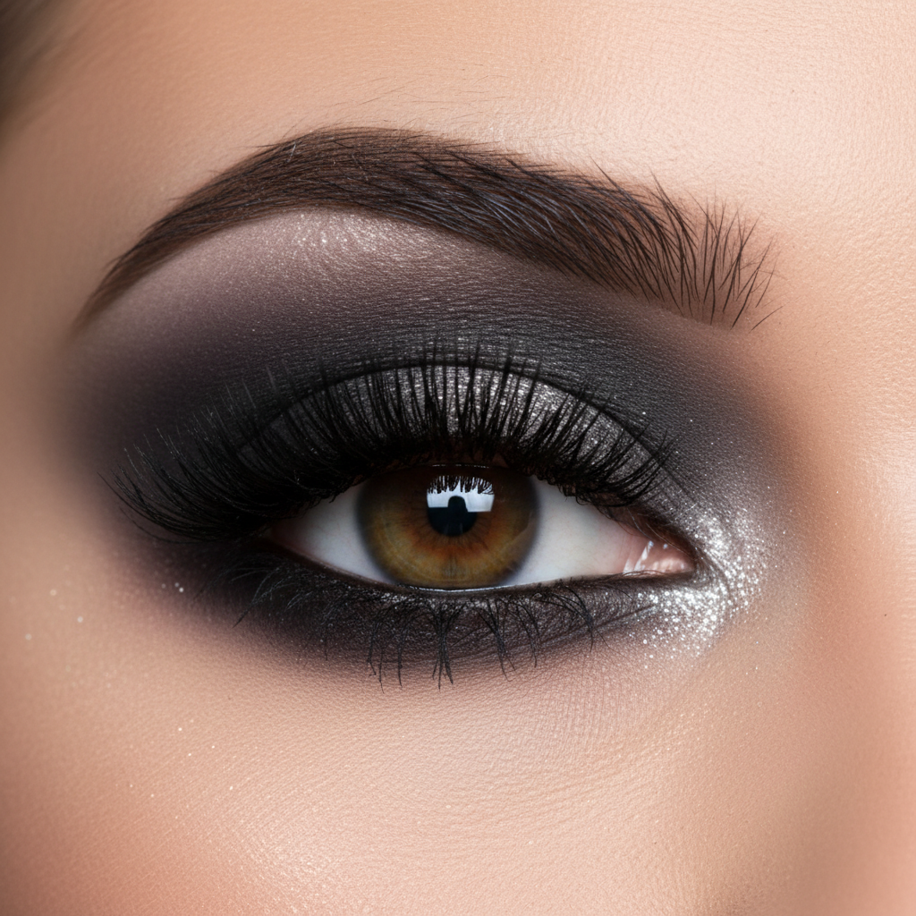 Шаг 7: Завершенный макияж смоки айс с тушью и хайлайтером